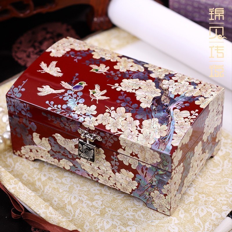家柏饰(CORATED)结婚首饰盒木质螺钿漆器珠宝盒复古中式手饰品收纳盒高清大图