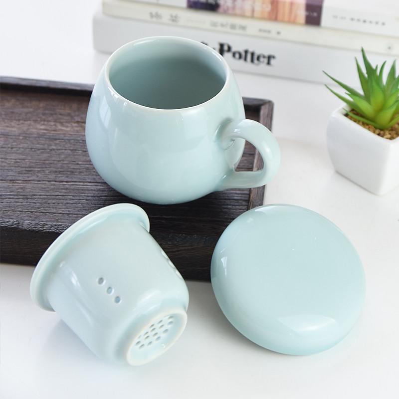 龙泉青瓷茶杯陶瓷带盖带过滤内胆泡茶杯茶水分离同心杯办公杯瓷杯家用喝水杯子新款茶杯水杯杯子喝水杯家用陶瓷杯