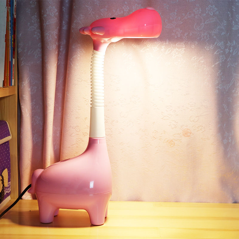 学生学习防近视保视力卧室书桌卡通式可爱写字灯 长颈鹿-粉色(插电款)