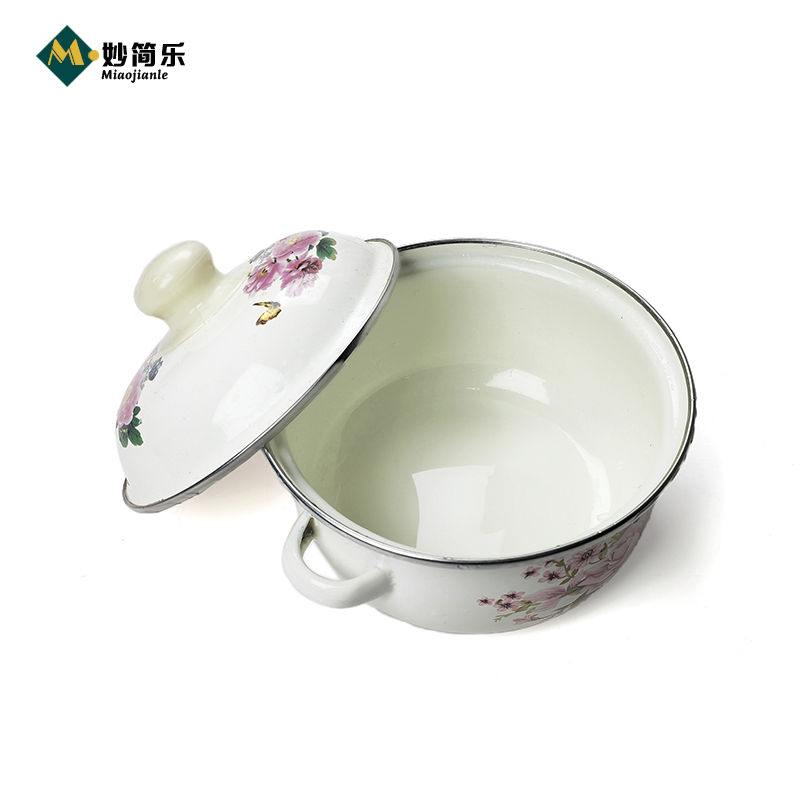 妙简乐 双耳搪瓷带盖汤锅 22cm 个高清大图