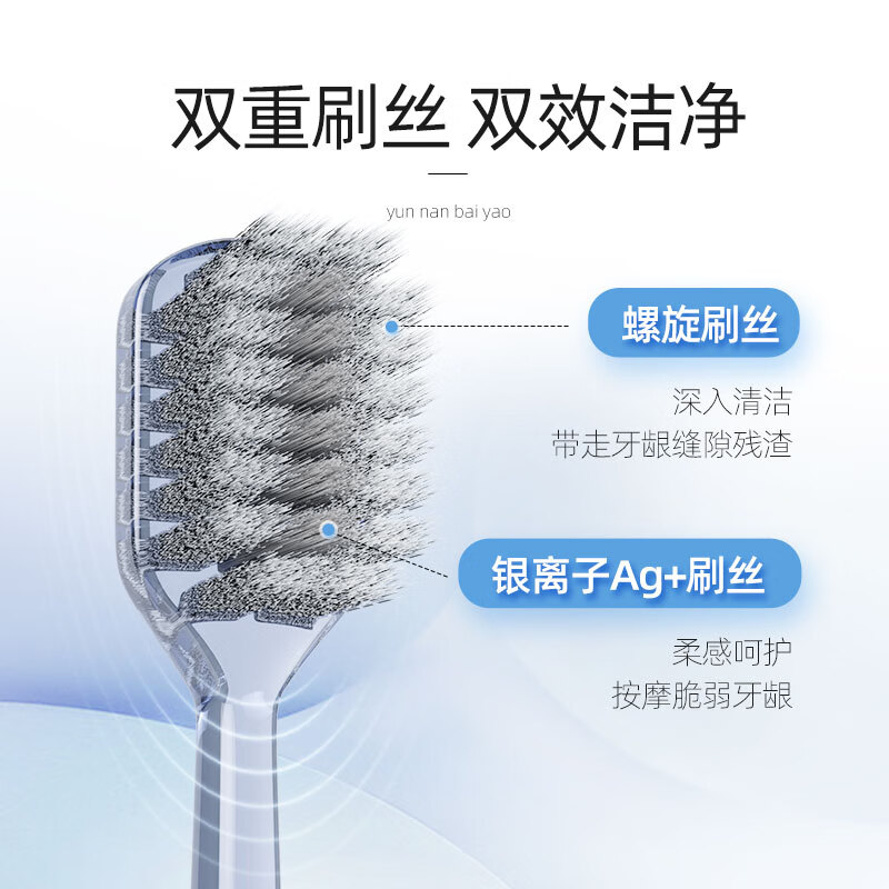 云南白药旋风系列双重刷丝 净澈口腔温和祛渍柔感护龈 成人软毛牙刷2支装高清大图