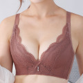 蕾丝无痕无钢圈文胸性感舒适内衣女小胸聚拢上托收副乳调整型胸罩_1 36/80B 咖啡