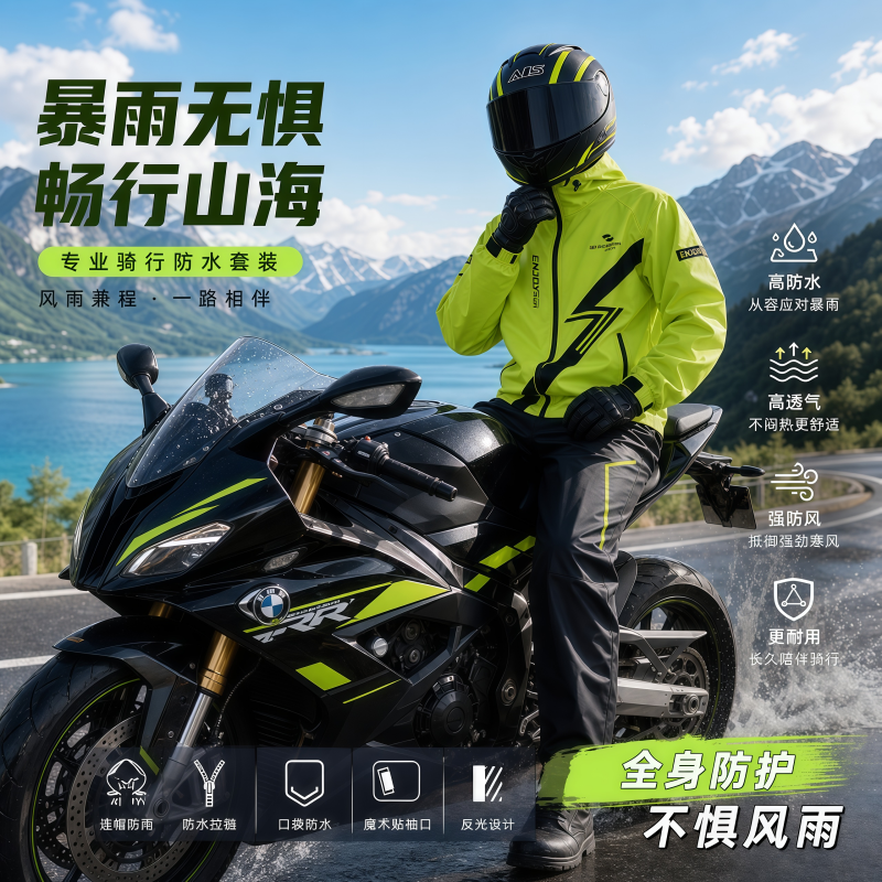 正雨摩托车骑行雨衣男成人夏季外卖骑手薄款防暴雨分体式雨裤9063高清大图