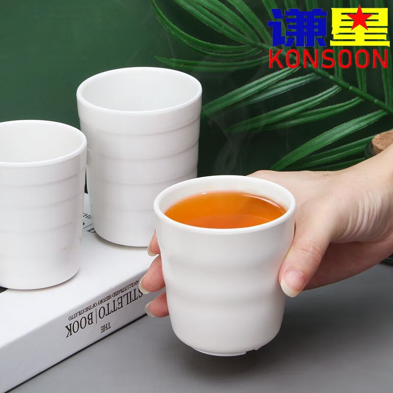 谦星 Z-23615049 白色密胺杯子仿瓷茶水杯餐厅塑料杯 横纹杯2.8英寸 10个/组(组)高清大图