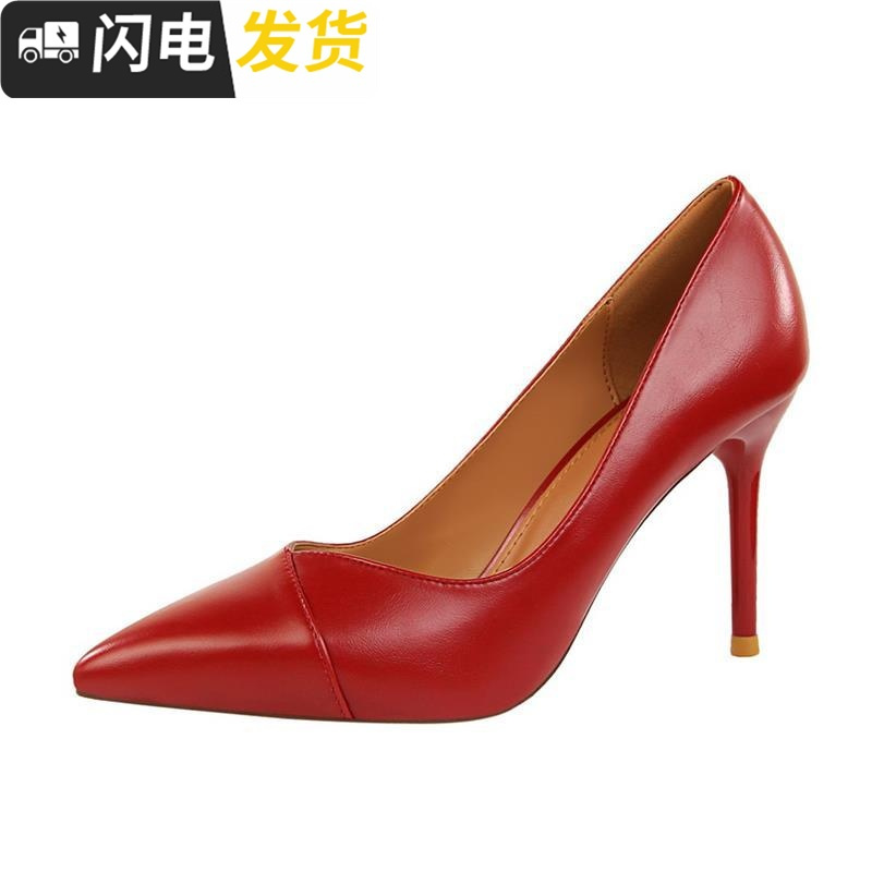 红色婚鞋2022秋季新款欧美风尖头鞋显瘦细跟高跟鞋时尚单鞋女鞋子启如休闲鞋