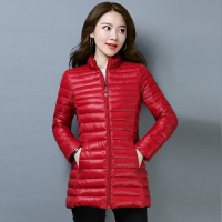 莎密SHAMI轻薄棉衣女中长款2019反季保暖修身韩版大码棉服冬装外套小棉袄女 二红色 XXXL建议126-140斤