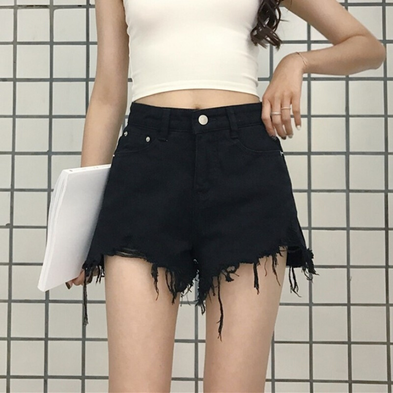 毛边牛仔裤短裤女夏季韩版高腰裤子潮新款宽松热裤阔腿裤女装