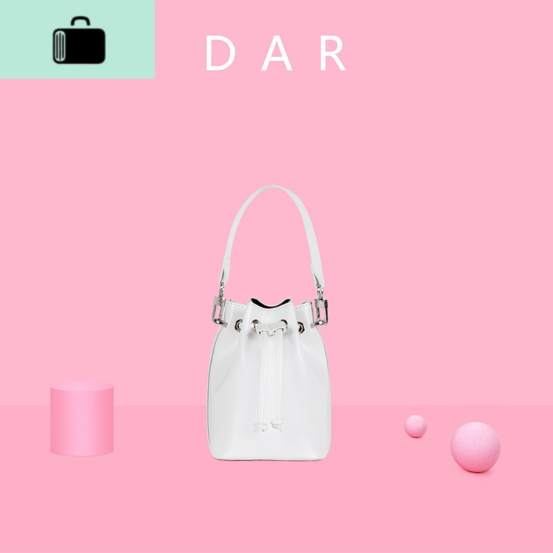 DAR迷你水桶女包2020新款白色手提褶皱小包单肩斜挎包潮抽带休闲NEW LAKE 白色女斜挎包