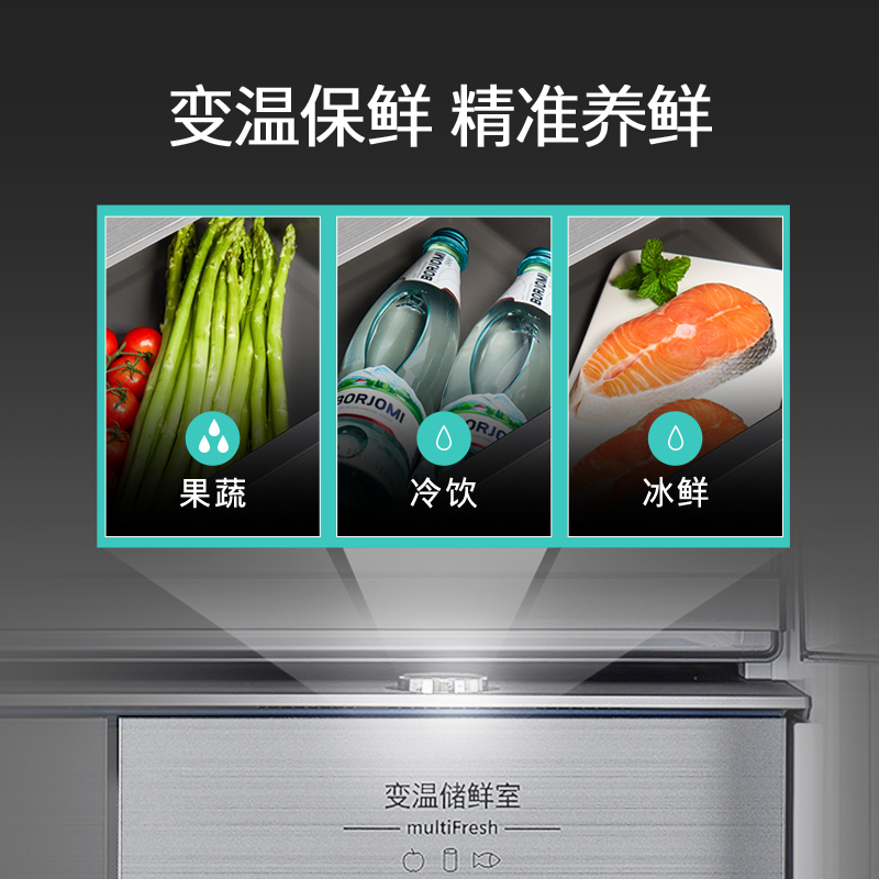 西门子[十字星系列玻璃门]497升四开门变频电冰箱 60.9cm超薄机身微平嵌 支持国家补贴 KC82EA256C
