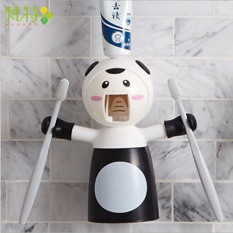 小黄人牙刷架懒人自动挤牙膏器卡通刷牙杯创意儿童成人洗漱套装 雪人款(黑)