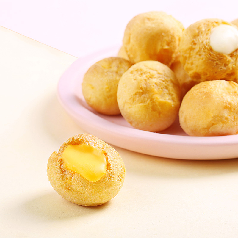 百草味泡芙牛奶味60g盒3网红休闲零食小吃奶油脆皮泡芙球夹心饼干牛奶