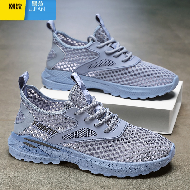 聚范男鞋夏季新款2024镂空网眼网面薄款透气网鞋运动软底男士休闲潮鞋高清大图