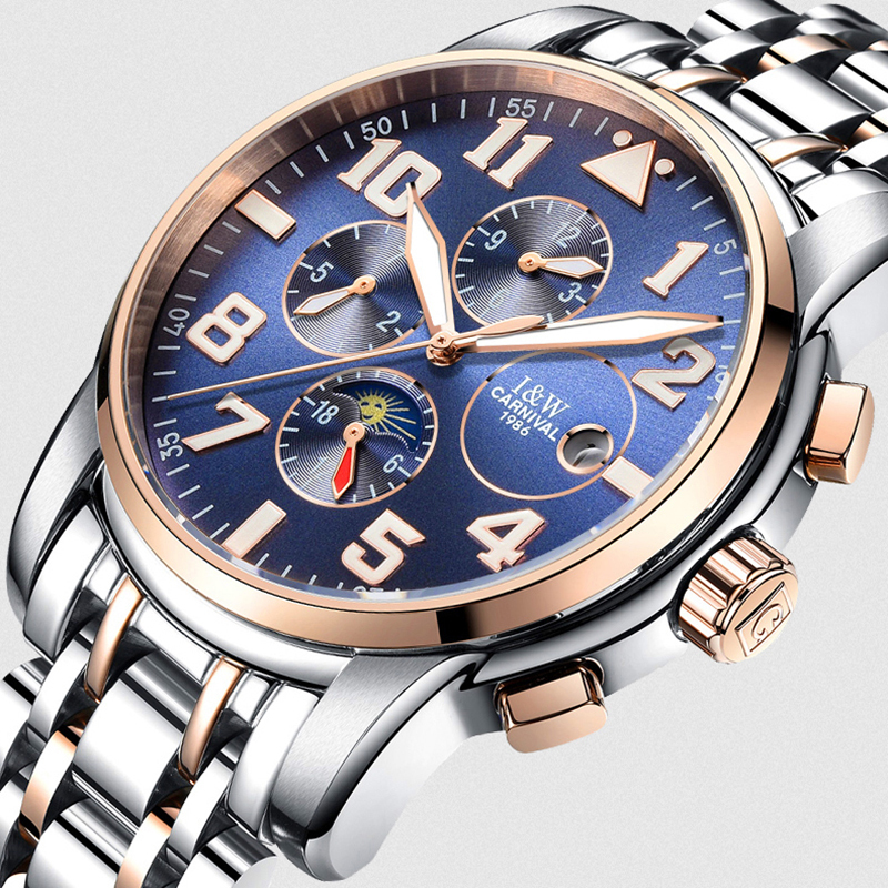 瑞士嘉年华carnival精钢手表男表全自动机械表男士时尚潮流腕表夜光