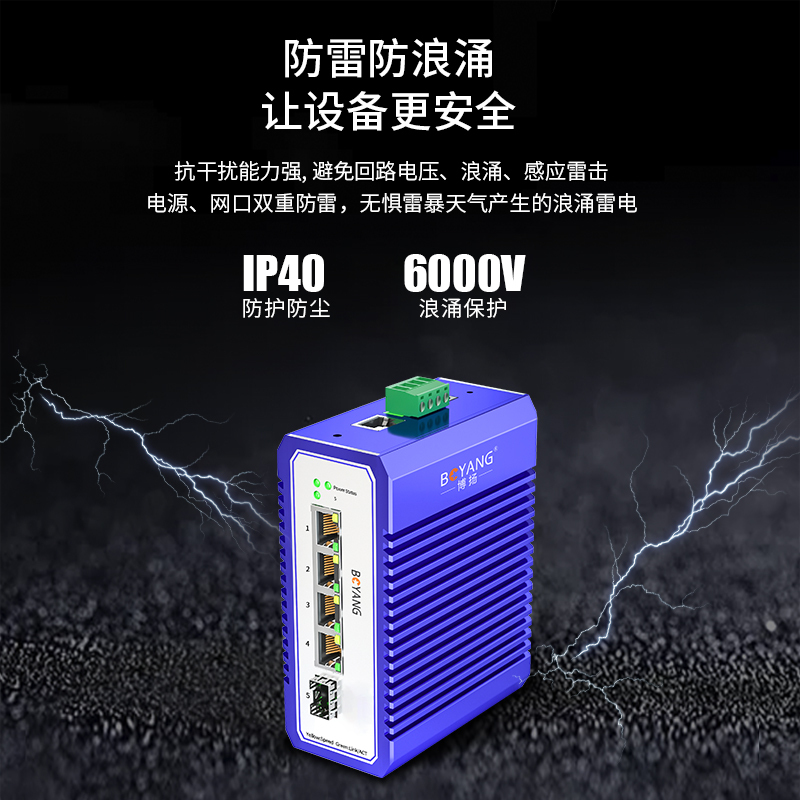博扬 工业级交换机 一光四电千兆光纤收发器SFP 宽温宽压 导轨式以太网交换机 含电源不含模块 BY-ISUG1041