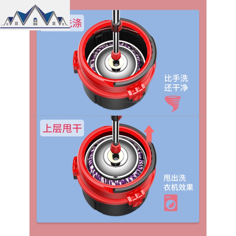 拖把杆旋转通用免手洗式单桶拖布家用自动甩水懒人拖地墩布桶 三维工匠高清大图