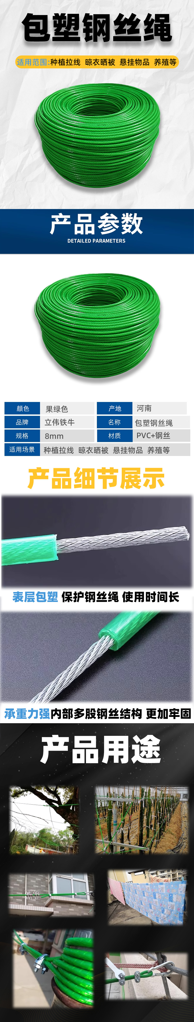 立伟铁牛包塑钢丝绳8mm/米高清大图