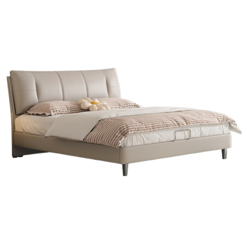 蕃蒂软包床米白张高清大图