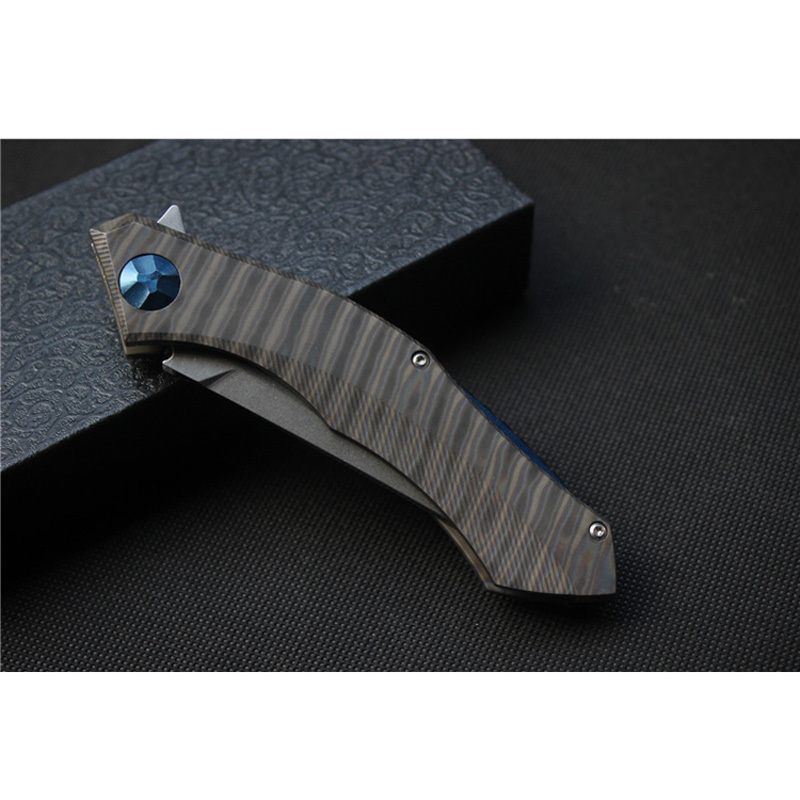 熊头蓝月弯型高硬度锋利折刀礼品小折刀战术折刀 户外野营多功能折刀