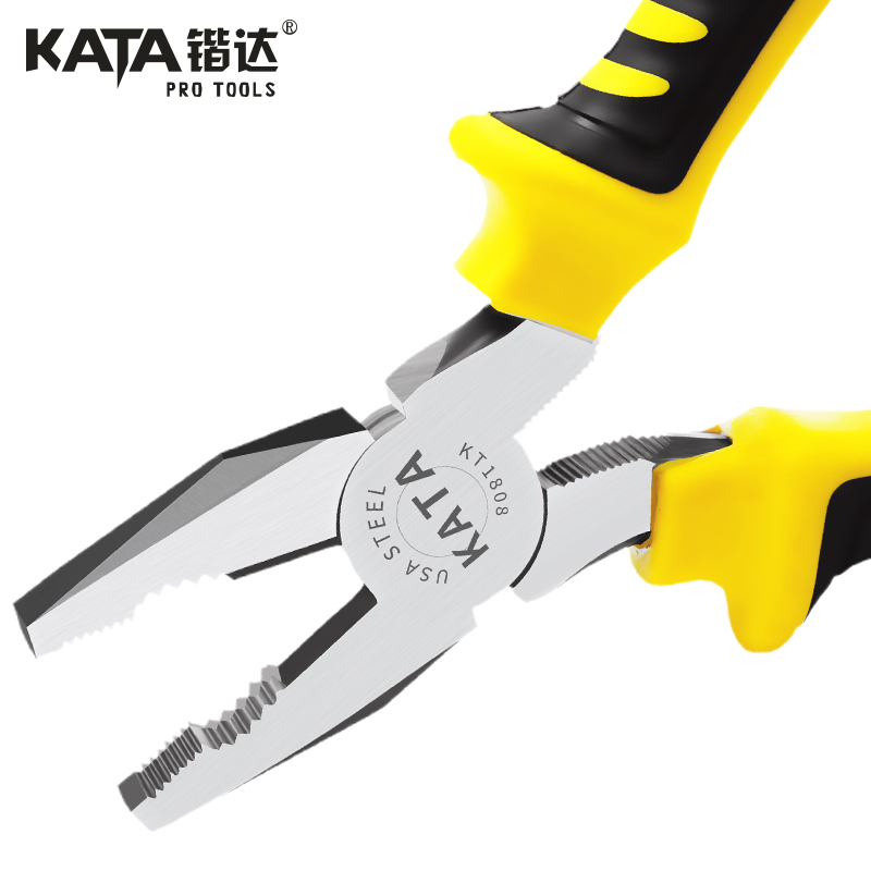 锴达(KATA)钳子钢丝钳8英寸老虎钳克丝钳断线钳电工夹持工具发黑防锈 KT1808