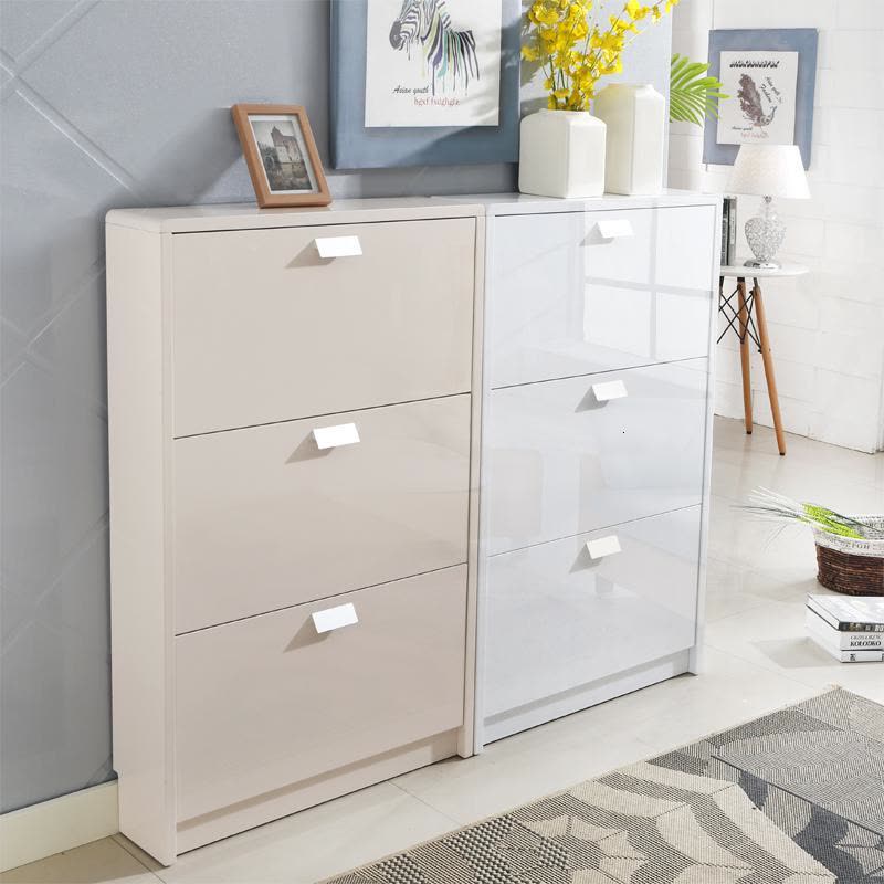 苏宁放心购超薄翻斗鞋柜 简约现代厅柜烤漆玄关口全黑色白色香槟色鞋架A-STYLE家具图片