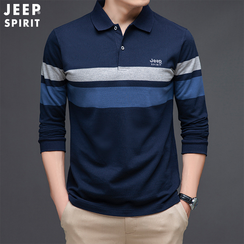 jeepspirit吉普长袖t恤男士秋冬季潮流帅气翻领上衣服纯棉休闲polo衫