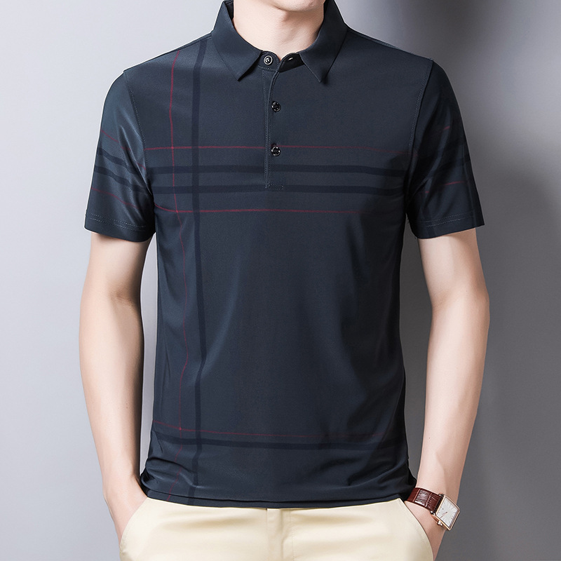 翻领冰丝polo衫男士短袖t恤男装夏季速干工作服体恤男马球衫 灰色 115/175/XL