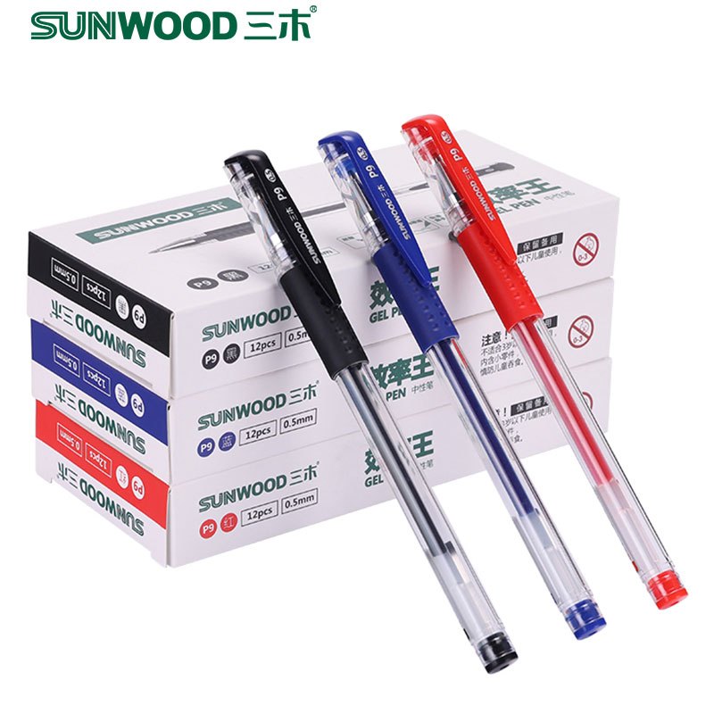 三木(SUNWOOD)P9效率王中性笔签字笔0.5mm不锈钢笔头办公用品文具笔 学生用水笔12支/盒
