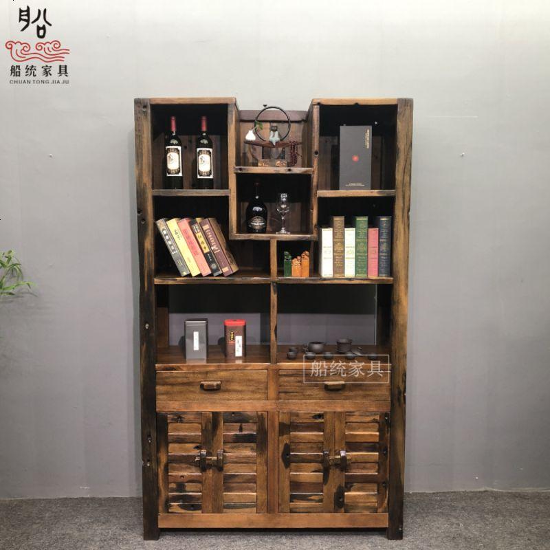 老船木博古架实木仿古中式置物架收纳架隔断古董架茶叶架花架 款式六_1-1.2米