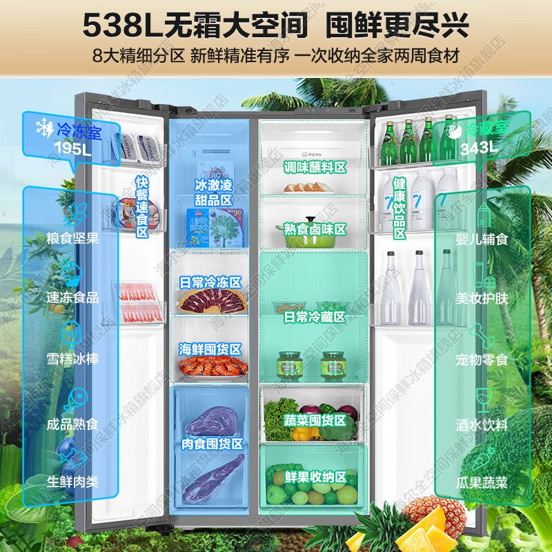 海尔(Haier)538升对开门嵌入冰箱 一级双变频节能 精控多路送风 智+魔方视窗 BCD-538WGHSSEDB9