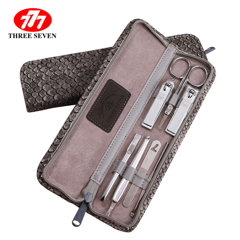 韩国777(THREE SEVEN)指甲刀套装男家用修甲工具正品指甲剪鼻毛剪指甲钳7件套 灰色
