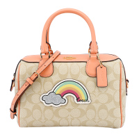COACH 蔻驰 奢侈品 欧美时尚女士手提包卡其豆沙粉人造革手提单肩斜挎桶包