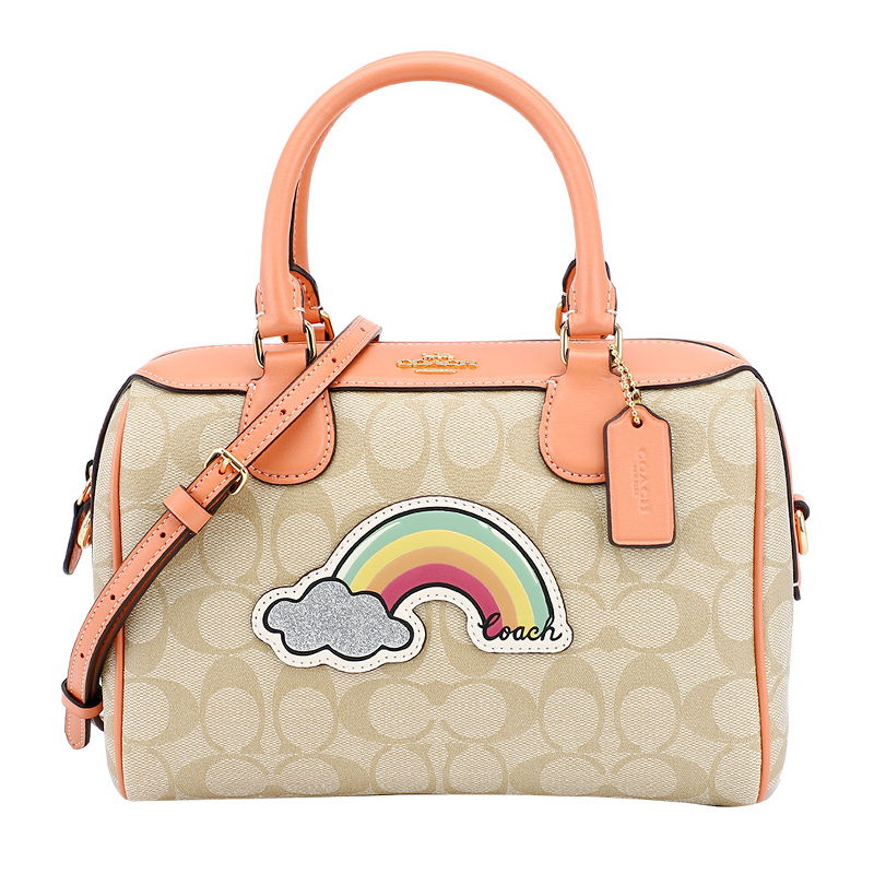 COACH 蔻驰 奢侈品 欧美时尚女士手提包卡其豆沙粉人造革手提单肩斜挎桶包