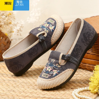 聚范款老北京绣花布鞋女单鞋复古老年妈妈鞋软底刺绣一脚蹬平底鞋 H53灰色宽松 38