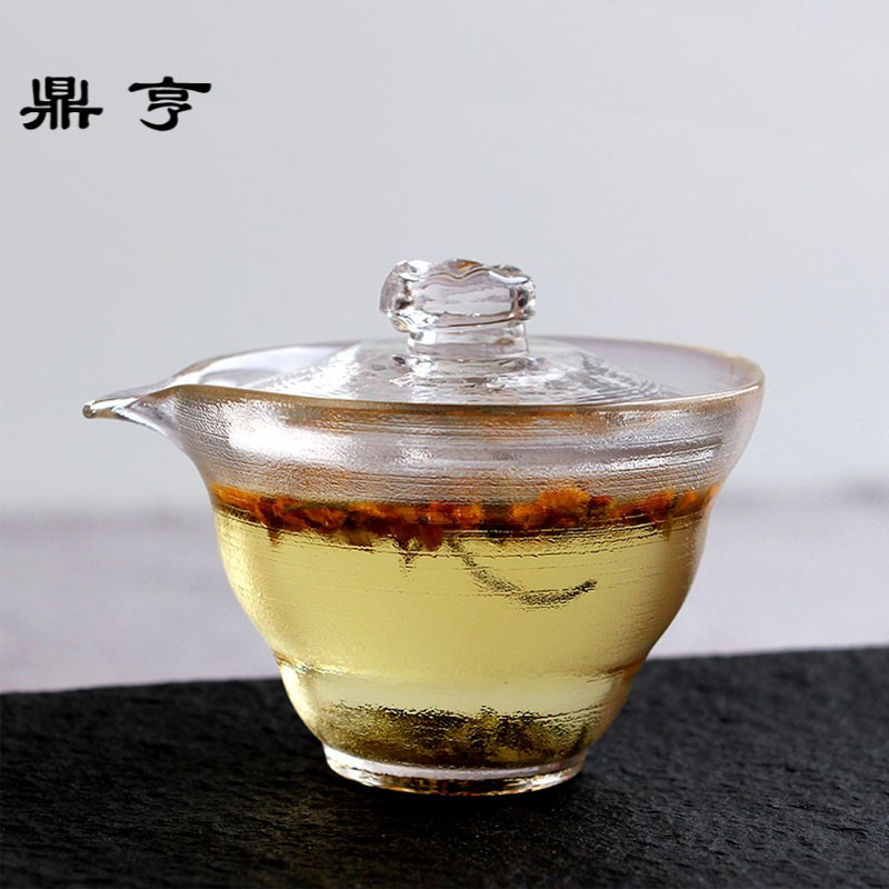 鼎亨 日式手工玻璃三才盖碗茶杯日式手抓泡茶器功夫茶具壶大号