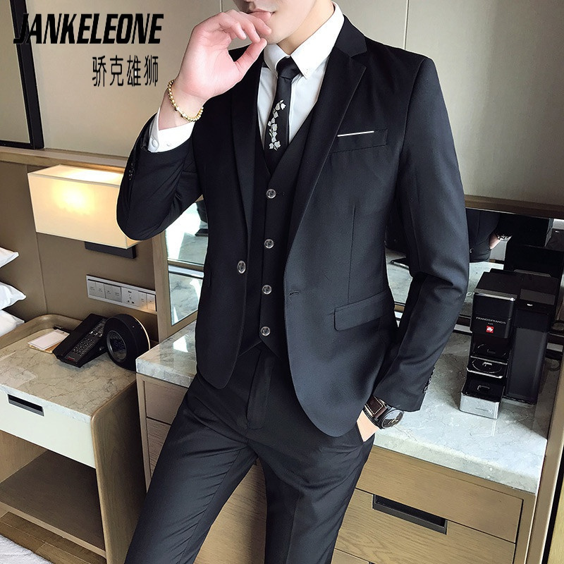 骄克雄狮西装男套装修身大学生面试正装职业韩版休闲商务伴郎礼服新郎