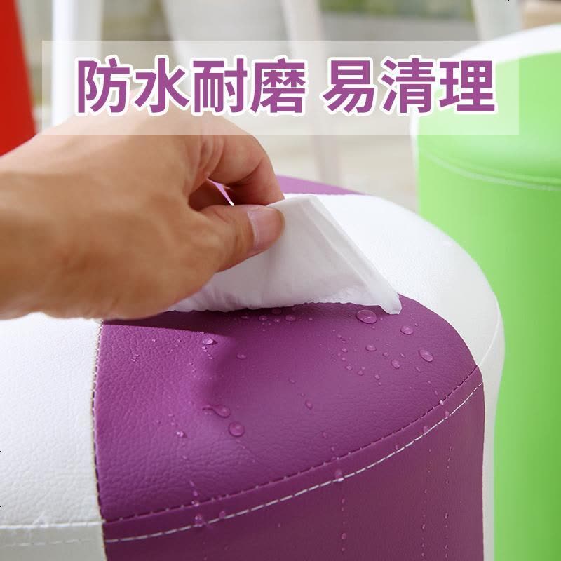 小凳子家用客厅沙发凳现代简约圆皮凳创意时尚矮板凳实木换鞋凳 玫红高度40CM图片
