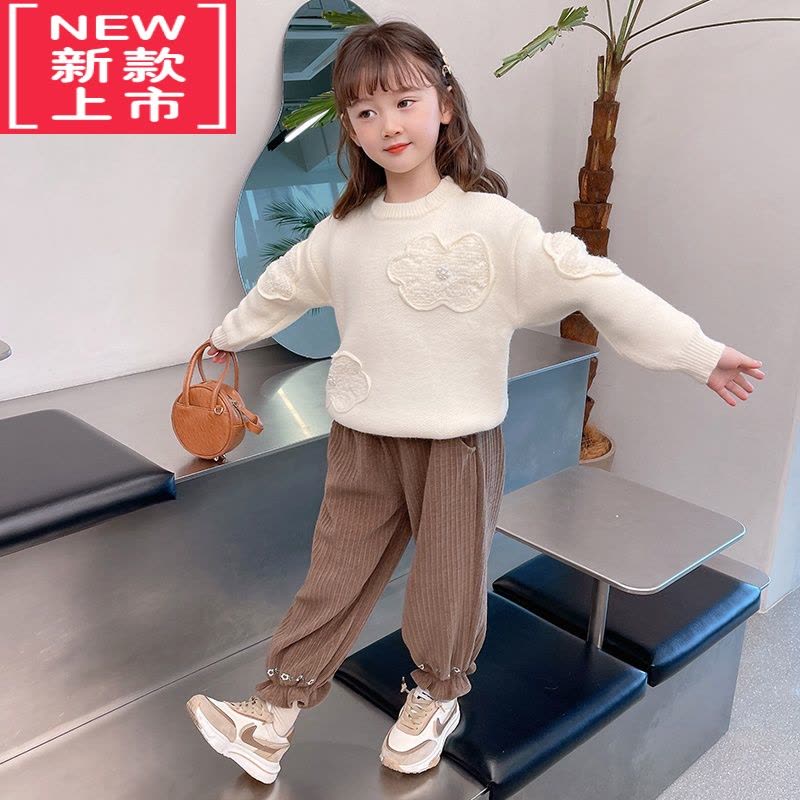 可莉允女童套头毛衣冬装2022新款小女孩花朵洋气韩版秋冬上衣儿童针织衫图片