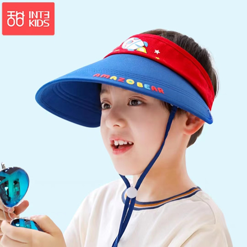甜甜仔儿童空顶遮阳帽夏季女童太阳帽宝宝防晒男童遮阳帽空顶沙滩防紫外线凉帽 纳克斯太空-海奥蓝 小童款:帽围44-50cm(1岁半-5岁）