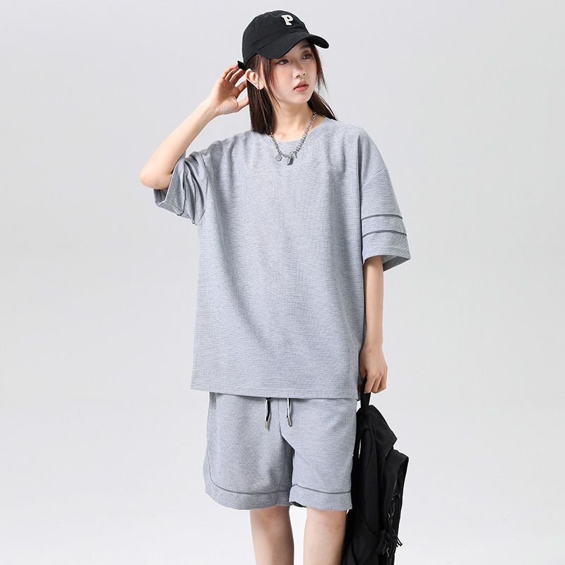 真维斯短裤两件套2022新款女士减龄宽松休闲运动服套装短袖夏季潮