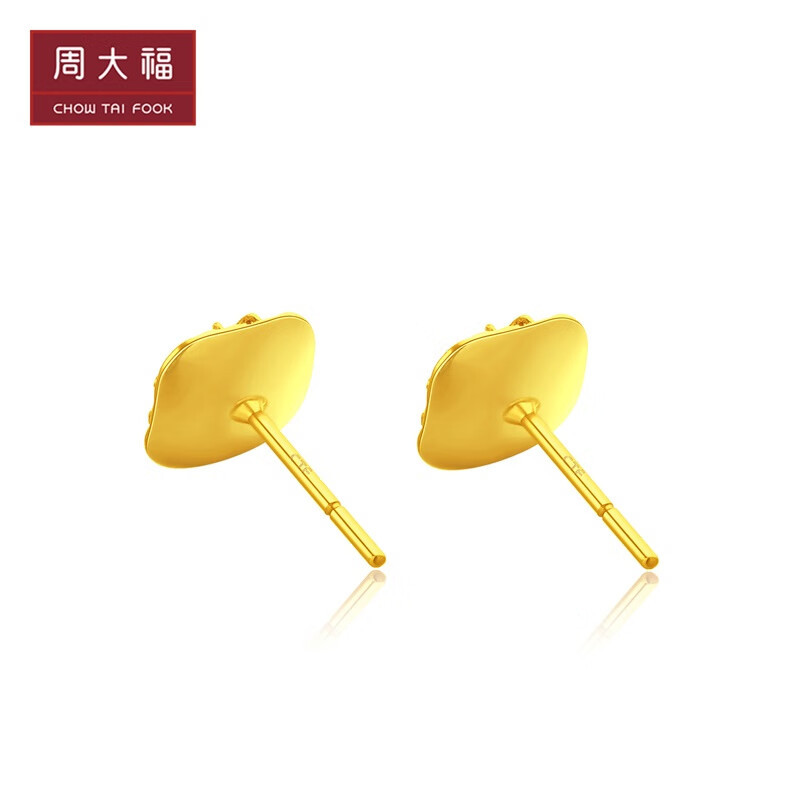 周大福爆闪方糖耳钉足金黄金实心耳钉工费320计价f229665