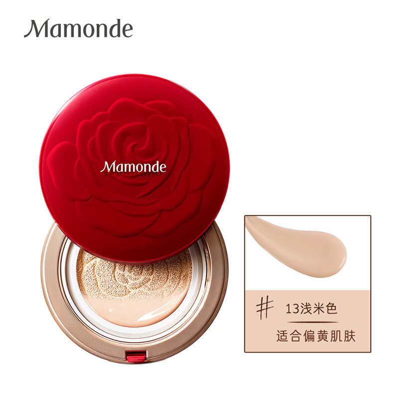 梦妆(Mamonde)蔷薇柔光无瑕气垫霜 13 浅米色 14g 轻透遮瑕粉底液 保湿持久 自然裸妆 哑光妆效 油皮适用