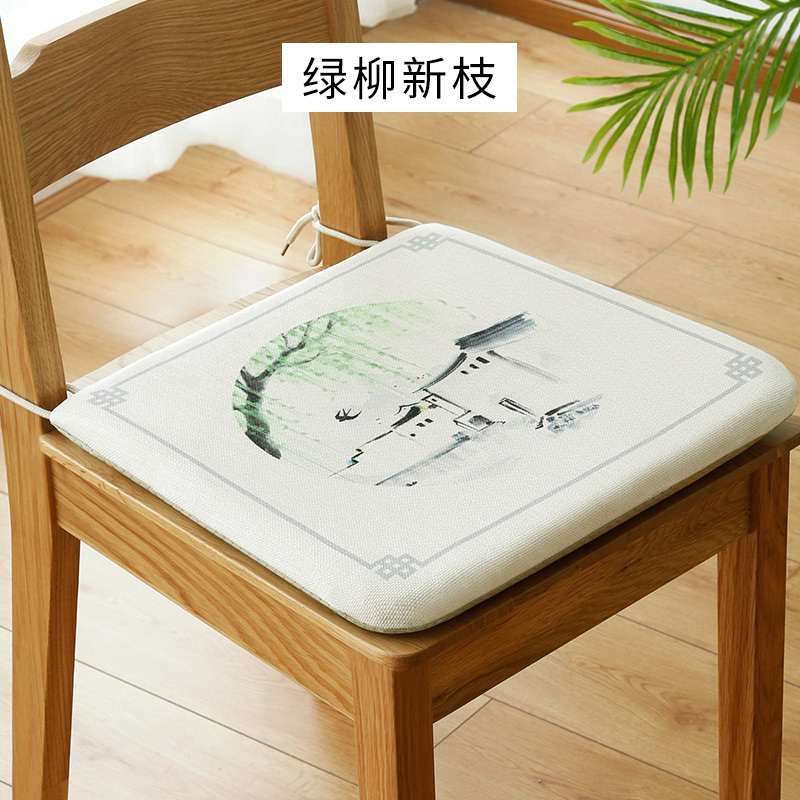 家柏饰(CORATED)家用凳子垫子座垫新中式棉麻透气四季椅子坐垫带绑带记忆棉椅垫