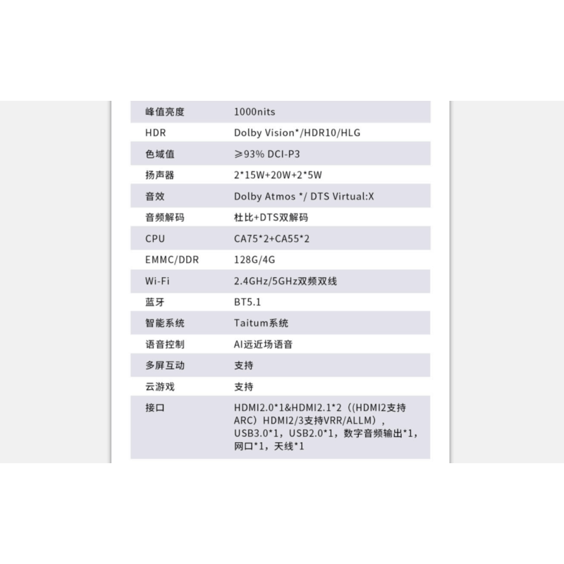 SHARP夏普电视100GN7000 100英寸224分区、1000nit峰值、杜比全景声、4+128G、288Hz高刷图片