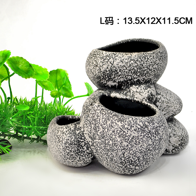 多功能慈鲷罐鱼缸造景石头花盆水种植慈鲷躲藏繁殖仿真石头过滤 默认尺寸 L号