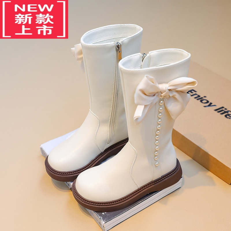 可莉允女童靴子加绒马丁靴2022秋冬季新款儿童公主长靴二棉鞋洋气高筒靴