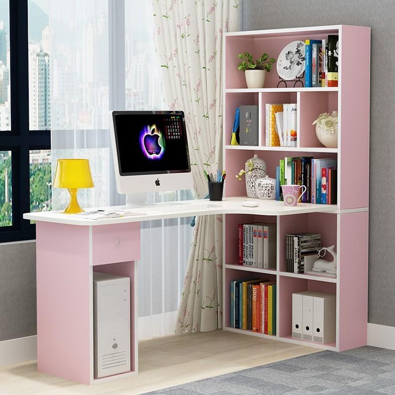 组合家用闪电客卧室儿童女孩木书柜一转拐角书桌带书架体学生写字台