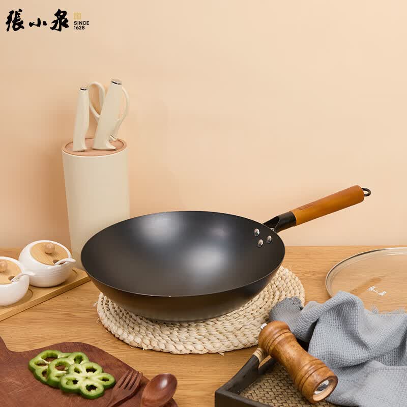 张小泉家味圆底铁炒锅(带盖)C32920200高清大图
