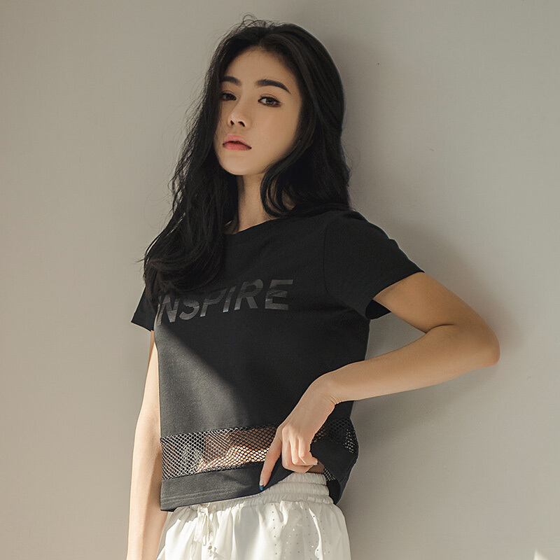 韩国新款瑜伽服上衣女短袖健身衣健身房运动跑步T恤网纱显瘦速干