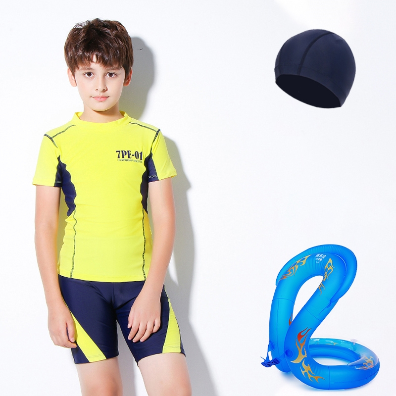 儿童泳衣男闪电客胖童中大童男孩泳裤青少年学生男童分体游泳衣泳装