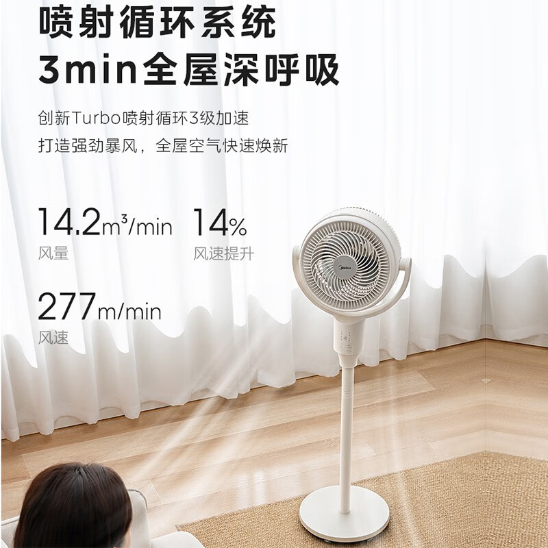 美的(Midea)落地扇循环扇上下上下左右摇头台地两用定时四挡一键空气循环熏香FGA24UJR家用电风扇遥控 白色